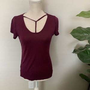 BOGO 50% OFF Glitz Plum T Shirt with Neck Detail - M